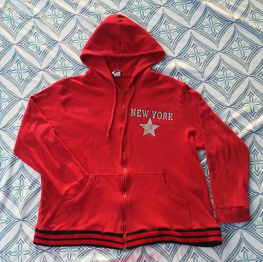 New York Hoodie M-fasis red zippered women's Lg